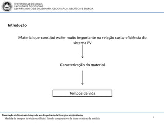 Introdução


     Material que constitui wafer muito importante na relação custo-eficiência do
                                     sistema PV




                             Caracterização do material




                                   Tempos de vida




                                                                                    4
 