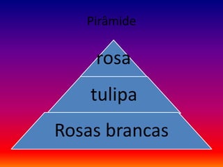 Pirâmide
rosa
tulipa
Rosas brancas
 