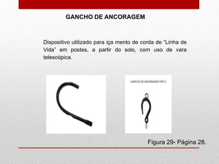 GANCHO DE ANCORAGEM
Figura 29- Página 28.
Dispositivo utilizado para iça mento de corda de “Linha de
Vida” em postes, a partir do solo, com uso de vara
telescópica.
 