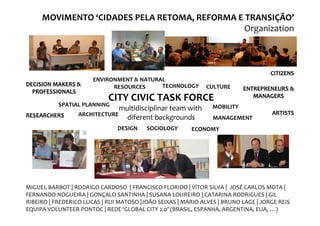 MOVIMENTO ‘CIDADES PELA RETOMA, REFORMA E TRANSIÇÃO’
                                              Organization



       ...