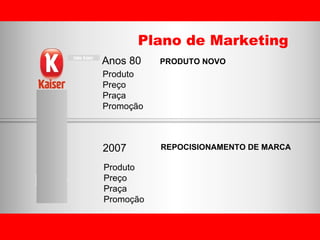 Plano de Marketing Anos 80 2007 Produto Preço Praça Promoção Produto Preço Praça Promoção PRODUTO NOVO REPOCISIONAMENTO DE MARCA 