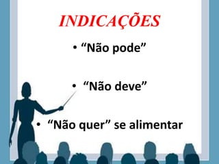 INDICAÇÕES
• “Não pode”
• “Não deve”
• “Não quer” se alimentar
 