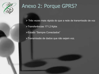 Anexo 2: Porque GPRS? Três vezes mais rápida do que a rede de transmissão de voz
