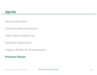 Agenda


Resumo Executivo

Contexto Deste Documento

Visão e Macro Objectivos

Estrutura Organizativa

Lógica e Modelo de Financiamento

Próximos Passos



57941-00-CriaçãoFundaçãoTalento-12Dec08-ML-ml-LIS(v.2)   24
 