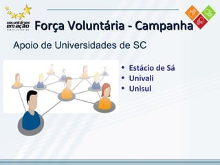 Apoio de Universidades de SC Estácio de Sá Univali Unisul  Força Voluntária -  Campanha 
