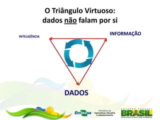 O Triângulo Virtuoso:
dados não falam por si
DADOS
INFORMAÇÃOINTELIGÊNCIA
 