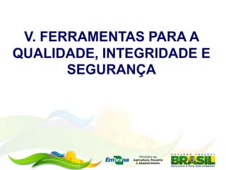 V. FERRAMENTAS PARA A
QUALIDADE, INTEGRIDADE E
SEGURANÇA
 
