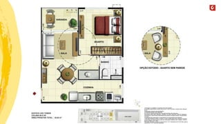 A decoração, os mobiliários, os acessórios são mera sugestão. 
As medidas apresentadas na planta são de eixo a eixo de parede e poderão sofrer alteração 
de 5%. 
Acabamentos conforme memorial descritivo. 
As esquadrias poderão sofrer alterações. 
As cores dos materiais apresentados nesta planta poderão sofrer alterações. 
Esta planta poderá sofrer alterações, variações nos pilares estruturais, shafts de instalações, 
enchimentos, ou decorrentes de atendimento das posturas municipais, federais, concessionárias 
e do local. 
A localização das evaporadoras e condensadoras de ar split poderão sofrer alteração. 
A área total indicada na planta é privativa, ou seja, tomada pelas linhas externas da fachada 
e das divisas com áreas comuns e pelo eixo das paredes divisórias entre unidades, conforme 
descrito na NBR 12.721 ABNT. 
Esta planta representa a junção as colunas 08 do 1º ao 7º pavimento do Ed. Life Tower, sendo a 
coluna 09 do 1º ao 7º pavimento espelhada. 
 