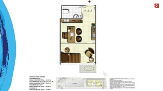 A decoração, os mobiliários, os acessórios são mera sugestão.
As medidas apresentadas na planta são de eixo a eixo de parede e poderão sofrer
alteração de 5%.
Acabamentos conforme memorial descritivo.
As esquadrias poderão sofrer alterações.
As cores dos materiais apresentados nesta planta poderão sofrer alterações.
Esta planta poderá sofrer alterações, variações nos pilares estruturais, shafts de
instalações, enchimentos, ou decorrentes de atendimento das posturas municipais,
federais, concessionárias e do local.
A localização das evaporadoras e condensadoras de ar split poderão sofrer alteração.
A área total indicada na planta é privativa, ou seja, tomada pelas linhas externas da
fachada e das divisas com áreas comuns e pelo eixo das paredes divisórias entre
unidades, conforme descrito na NBR 12.721 ABNT.
Esta planta representa a colunas 05, 07, 12, 14, 16, 18 e 20 do 2º ao 8º pavimento do
Ed. Work Tower, sendo as colunas 06,08, 11, 13, 15, 17, 19 e 21 do 2º ao 8º pavimento
espelhadas.
 