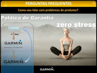 voltar
                         PERGUNTAS FREQUENTES                   47


  Garmin | Index
                    Como vou lidar com problemas de produtos?

Política de Garantia
          Cliente
                                              zero stress
           (7   dias)
 