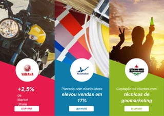 Parceria com distribuidora
elevou vendas em
17%
Captação de clientes com
técnicas de
geomarketing
+2,5%
de
Market
Share
 