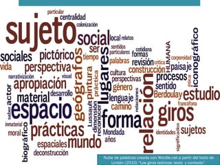 17
Nube de palabras creada con Wordle.net a partir del texto de
Lindón (2010) “Los giros teóricos: texto y contexto”.
 