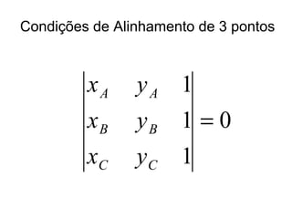 Condições de Alinhamento de 3 pontos
0
1
1
1
=
CC
BB
AA
yx
yx
yx
 