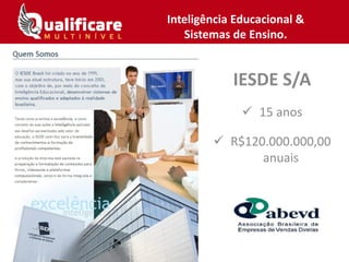 IESDE S/A
 15 anos
 R$120.000.000,00
anuais
Inteligência Educacional &
Sistemas de Ensino.
 
