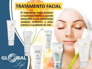 TRATAMENTO FACIAL
O tratamento facial promove
o rejuvenescimento, e quando
associados a uma alimentação
saudável melhoram a auto-
estima e a qualidade de vida.
 