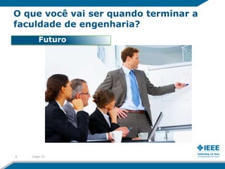 O que você vai ser quando terminar a
faculdade de engenharia?
        Futuro




6   2-Apr-12
 