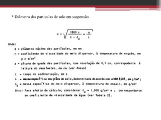 * Diâmetro das partículas de solo em suspensão
 