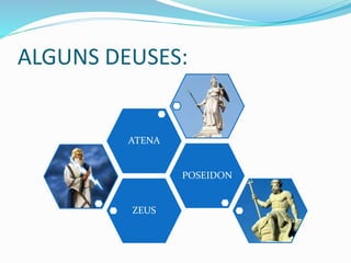 ALGUNS DEUSES:
ZEUS
POSEIDON
ATENA
 
