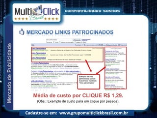 Média de custo por CLIQUE R$ 1,29.
 (Obs.: Exemplo de custo para um clique por pessoa).
 
