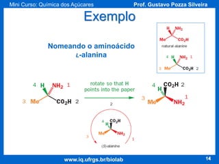 Mini Curso: Química dos Açúcares

Prof. Gustavo Pozza Silveira

Exemplo
Nomeando o aminoácido
L-alanina

www.iq.ufrgs.br/biolab

14

 