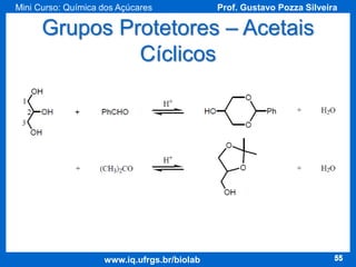Mini Curso: Química dos Açúcares

Prof. Gustavo Pozza Silveira

Grupos Protetores – Acetais
Cíclicos

www.iq.ufrgs.br/biolab

55

 