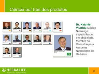 10
Ciência por trás dos produtos
Dr. Nataniel
Viuniski Médico
Nutrólogo,
especializado
em obesidade,
Membro do
Conselho para
Assuntos
Nutricionais da
Herbalife
 