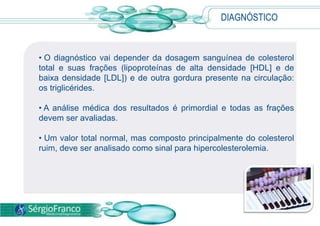 Rotina sedentária e alimentação sem controle, com ingesta elevada de gordura animal e aquelas presentes em margarinas, biscoitos, frituras e fast-food, predispõem o desenvolvimento da hipercolesterolemia.
