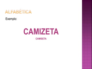 Exemplo: 
CAMIZETA 
CAMISETA 
 