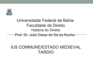Universidade Federal da Bahia  Faculdade de Direito História do Direito Prof. Dr. Julio Cesar de Sá da Rocha IUS COMMUNE/ESTADO MEDIEVAL TARDIO 