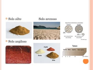  Solo silte Solo arenoso
 Solo argiloso
 