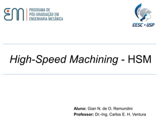 Aluno: Gian N. de O. Remundini
Professor: Dr.-Ing. Carlos E. H. Ventura
High-Speed Machining - HSM
 