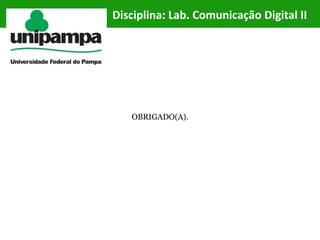 Disciplina: Lab. Comunicação Digital II
OBRIGADO(A).
 