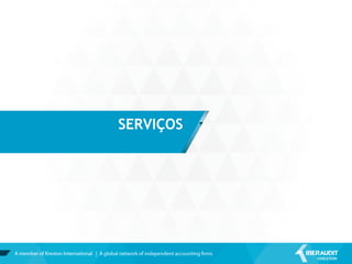 OUTSOURCING
A IBERAUDIT Kreston oferece
soluções à medida para as entidades
que recorrem à externalização de
um ou vários processos internos, nas
áreas administrativas, financeiras e
de gestão de recursos humanos.
O nosso modelo de outsourcing
permite aos nossos clientes
externalizar os processos para os
quais não estão especializados e que
não são pontos chave na sua
organização, por forma a terem
maior disponibilidade para se
focarem no seu negócio, colocando
à sua disposição soluções à medida e
uma equipa de profissionais
multidisciplinares com experiência
no setor.
• Contabilidade Geral
• Contabilidade de Custos
• Compras/Contas a Pagar
• Faturação/Contas a Receber
• Gestão de ativos fixos
• Declarações fiscais
• Informação de gestão
• “Reporting”
• Consolidação
• Gestão de projetos
• Análise Financeira
• Análise de Pressupostos
• “Interin Management”
Soluções de
externalização
óptimas para a
gestão e
crescimento da
sua Empresa.
 