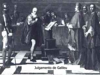 As observações de Galileu levavam a crer que
 Nicolau Copérnico estava certo quando disse que a
 Terra girava ao redor do Sol. Por isso, Galileu foi
repreendido pela Igreja Católica em 1616. Galileu é
julgado e condenado por apresentar teoria de que a
Terra não é o centro do sistema solar, se ajoelhou e
     fez uma jura de que sempre acreditaria nos
   ensinamentos da Igreja, abandonaria a idéia do
 movimento da Terra ao redor do Sol e jamais diria
tais coisas novamente. Histórias nunca confirmadas
  dizem que, quando se levantou, Galileu murmurou
 baixinho: "eppur si muove" ("e, no entanto, ela se
move"). Referindo-se que a Terra se move ao redor
                       do sol.
                  Julgamento de Galileu
 