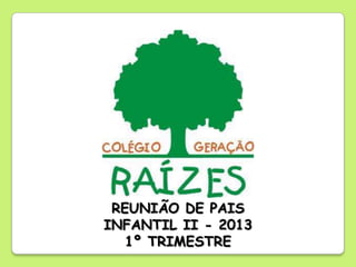 REUNIÃO DE PAIS
INFANTIL II - 2013
1º TRIMESTRE
 