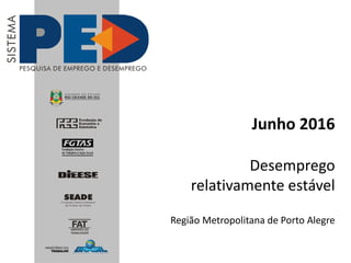 Junho 2016
Desemprego
relativamente estável
Região Metropolitana de Porto Alegre
 