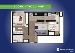 1 DORM. - TIPO 02 - 46M²
 