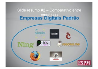 Slide resumo #2 – Comparativo entre
             empresas
 Empresas Digitais Padrão
 