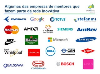 Algumas das empresas de mentores que
fazem parte da rede InovAtiva
 