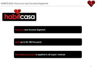 HABITCASA: Focus on Low Income Segment




           Focus on Low Income Segment




           Units up to R$ 180 thousand




           The Habitcasa brand is applied in all Lopes‟ markets




                                                                  18
 