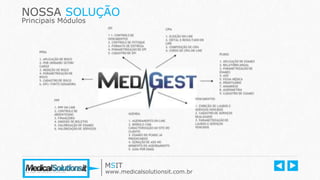 NOSSA SOLUÇÃO
Principais Módulos
MSIT
www.medicalsolutionsit.com.br
 