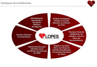 4Destaques de InvestimentosAdministração Experiente e Excelente Históricode NegócioModelo de Negócio Simples e Focado Baseado na Criação de ValorEscala e Alcance IncomparáveisPrincipal Canal de Distribuição da Indústria com um Plano de NacionalizaçãoNegócio de Baixo Risco com Base de Clientes Diversificada: Companhia Geradora de CaixaReestruturaçãoparaenfrentar novas condições de mercadoem 2009