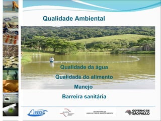 Qualidade da água Qualidade do alimento Manejo  Barreira sanitária Qualidade Ambiental 