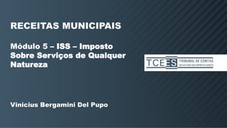 Vinicius Bergamini Del Pupo
RECEITAS MUNICIPAIS
Módulo 5 – ISS – Imposto
Sobre Serviços de Qualquer
Natureza
 
