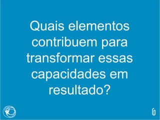 Quais elementos
contribuem para
transformar essas
capacidades em
resultado?
 