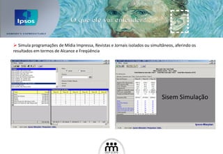 Simula programações de Mídia Impressa, Revistas e Jornais isolados ou simultâneos, aferindo os resultados em termos de Alcance e Freqüência Sisem Simulação 