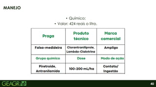 40
• Químico;
• Valor: 424 reais o litro.
MANEJO
 