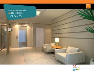 JOY | Blocos
C2,C4 e C5
Perspectiva ilustrada
1 CONCEITO JOY/ IMPLANTAÇÃO
2 PERSPECTIVAS ILUSTRADAS
3 PLANTAS
Memorial de Incorporação registrado sob o R.2 da matrícula 207.236, em 30/09/2010, em processo de retificação junto ao Cartório de Registro de Imóveis da 1ª Circunscrição de Goiânia, Goiás. As unidades
somente serão comercializadas após tal retificação. *Os materiais, equipamentos, cores e vegetações do projeto de paisagismo e das áreas comuns poderão sofrer pequenas alterações em função da
disponibilidade do mercado. MATERIAL PROVISÓRIO DE USO INTERNO DO CORRETOR.
 