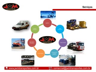 Serviços
www.jwmtransportes.com.br comercial@jwmtransportes.com.br
 