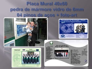 Placa Mural 40x60pedra de mármore vidro de 6mm04 pinos de aços + foto-art